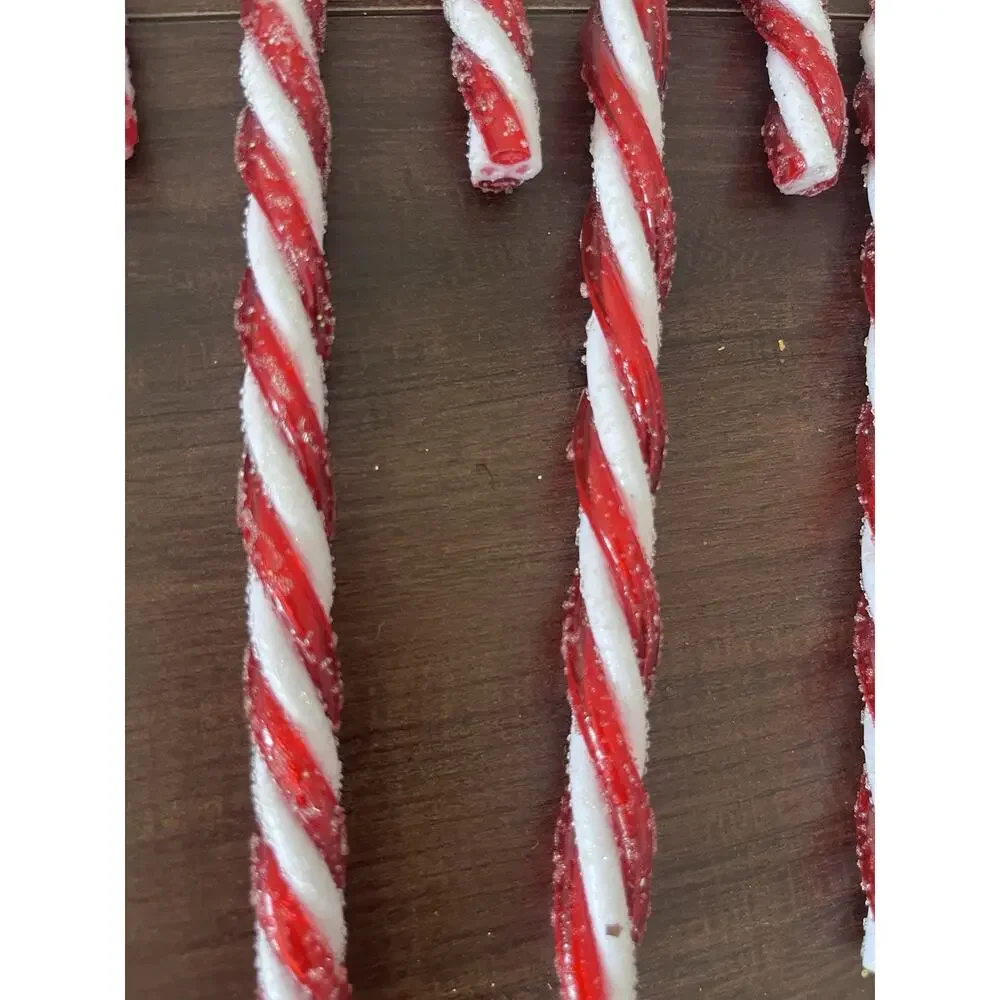 Vintage 8 Christmas Twisted Candy Canes Red White & Green Plastic Sturdy Sugared